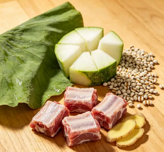 Lotus leaf and winter melon soup preparation